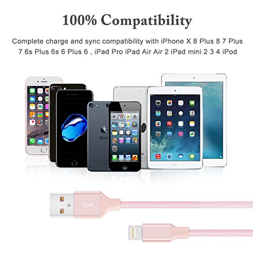 Quntis® 1,2,3m iPhone Ladekabel mit Doppeltem umflochtenem verwicklungssicherem Denim Jeans USB Stecker Datenkabel Aluminum Anschluss Lighting USB Kabel Hohe Qualität Super Robust für iOS10 iPhone 7 7 Plus 7 Pro SE 6s Plus 6 5 5s 5c iPad 4 iPad Mini iPad Air iPod Touch & Nano, Pink - 5