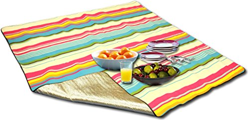 XXL Picknickdecke mit Unterseite aus Alu 200 cm x 200 cm in verschiedenen Farben Bunte Streifen