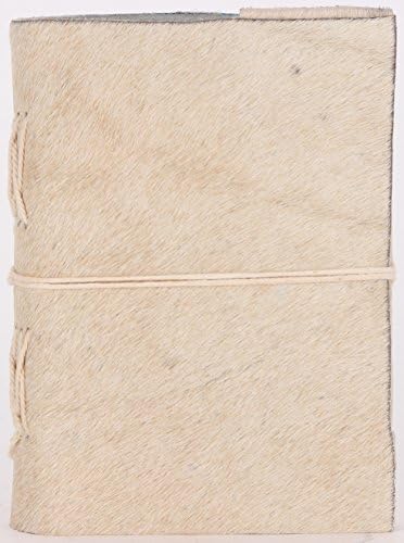 INDIARY Exotic Natural Skin Leather Notebook Genuine Buffalo Leather And Handmade Paper 10 x 15 cm white