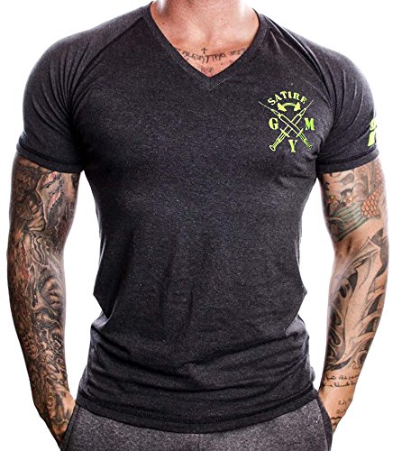 T-Shirt Fitness V-neck Satire Gym Farbe Grau Anthrazit Für Fitness & Training, Muskeln Muscle Fit - 2