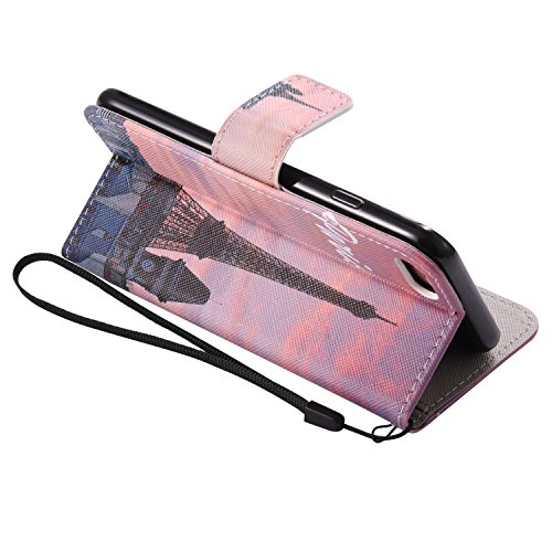 Feeltech iPhone 7 Hülle PU-Leder und Brieftasche Bunte Muster Fall mit Magnetverschluss, Hybrid-Kickstand mit Stand-Funktion, schlagen Sie schützende weiche TPU Stoßstangenabdeckung und Kreditkartenhalter für iPhone 7 Handgelenk Bügel-Buch-Art-Geldbeutel-Tasche mit 2 In 1 Berühren Sie Stift – Turm - 4