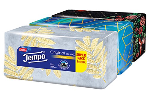 Tempo Taschentücher Original Trio-Box, 4-lagige Tempos in praktischer Tücherbox mit tollem Design, 3 x 80 Tücher (240 Tücher)