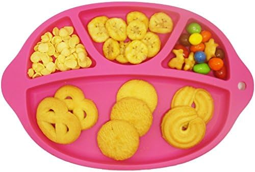 Baby Silicone Placemat - Bowl ,Tray and Placemat ,4 Compartments plate for Kids, Babies, and Toddlers,No Spill,Placemat Plate with Spoon for Baby to Toddler,Strong Suction &amp; Fits any Surface (Rose)
