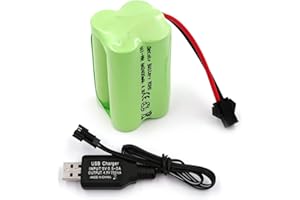 Gecoty® 4,8 V NI-MH batteria ricaricabile 2400 mAh AA (non AAA) con spina SM, adatta per giocattoli telecomandati, utensili elettrici, elettrodomestici, con cavo di ricarica USB