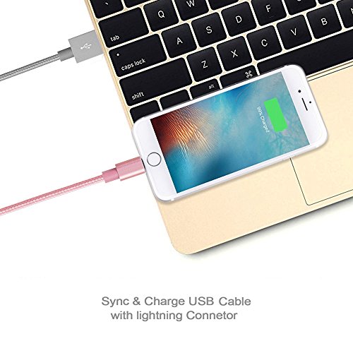 Nylon iPhone Lightning Ladekabel-[Lebenslange Garantie]-TUOYA Nylon Apple iPhone Lightning to USB3.0 Datenkabel, Hi-Speed Sync und Schnelles Lightning Ladekabel Syncwire mit 8 Pin Aluminium Steckerr für Apple iPhone 7/ 7 Plus/ 6s/ 6s Plus/ 6/ 5/ SE/ iPad Air/ iPad 4/ iPad mini/ iPod nano 7/ iPod (2pack-9,9ft/3m, Pink) - 4