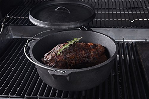 Santos Gusseisen Dutch Oven – ohne Füße – Durchmesser 30cm x 9,5cm Höhe (ohne Deckel), 5,6 Liter, 4-6 Personen, ca. 12“ – Feuertopf Schmortopf Camp Oven für Gasgrill Kohlegrill und offenes Feuer - 2