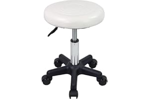 FURWOO Round Rolling Stool with Wheels Swivel Stool Chair for Salon Massage Home Kitchen Spa Stool White