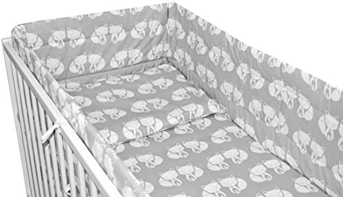 All round bumper/Nursery Bumper/Padded 4 Sided (140 x 70cm), (Grey Foxes)