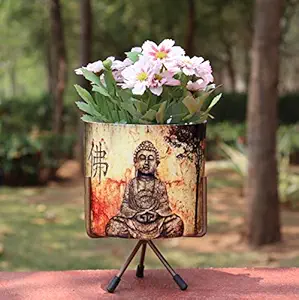 CINAGRO Metal Plant Pot with Stand, Suitable for Indoor, Outdoor Plants - Durable, Rust Free (Size: H- 17 cm, L- 13 cm, Multicolor)