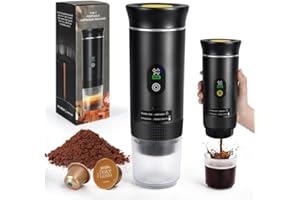 SOPPY Machine à café portable machine à expresso de camping, machine à café à capsules Expresso Cafetière Rechargeable Chauffage Rapide, compatible avec café moulu et capsules de café, Noir