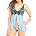 Produktbild FENTI Sexy 2tlg Nachtmaentel mit String Nachtkleid Spitze Satin Nachthemd Unterwaesche Dessous Kimono Negligee Hellblau XXXL