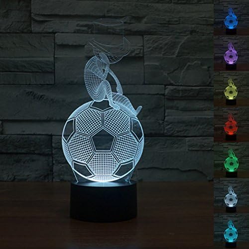HeXie LED Night Lights 3D Illusion Bedside Table Lamp 7 Colours Changing Sleeping Lighting with Smart Touch Button Cute Gift Warming Present Creative Decoration Ideal Art and Crafts (Thinking Football)