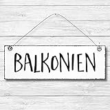  Balkonien - Balkon Dekoschild Türschild Wandschild aus Holz 10x30cm - Holzdeko Holzbild Deko Schild