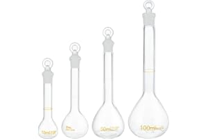 OLYCRAFT 4 Stück Messkolben 10 ml / 25 ml / 50 ml / 100 ml Messkolben-Set Mit Glaskappe Dauerhaft Und Chemikalienbeständigkeit Glasflasche Für Laborschulprojekte