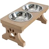TİNEKE Wood Disassembled 2 Steel Stone Cat Food And Water Containers