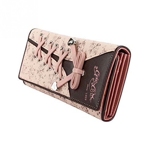 XL Portemonnaie Rosa Kristall Geschnürt Schleife Leder Kellnerportemonnaie Geldbeutel für Handy