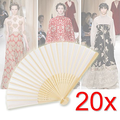 EMOTREE 20x Handfächer Stoff Taschenfächer mit Organzabeutel Stofffächer Hochzeit Deko