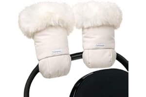 7 A.M. 7AM Enfant - Guantes térmicos para cochecito, manoplas anticongelantes para manillar, calentadores de manos repelentes al agua para clima frío, forro de felpa (piel blanca y beige jaspeado)