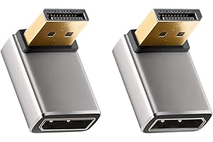 HLLYLL DisplayPort Adapter 2er Set - 8K@60Hz UHD HDR DisplayPort 90 Grad 270 Grad Abgewinkelt (Stecker auf Buchse) - DP Extender Verlängerungsstecker Aluminiumgehäuse Konverter für Monitor