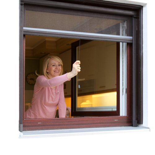 JAROLIFT Insektenschutzrollo (Aluminium) Eco für Fenster 130 x 160 cm - braun