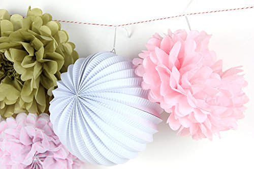 7er Set Gold Rosa Weiß Papier Dekoration Serie PomPom Lampion Glitter Girlande Wimpel Hochzeitsdekoration Zeremonie Deko von SUNBEAUTY - 2