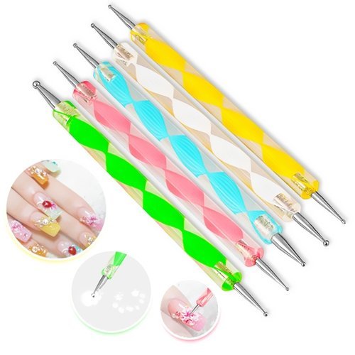 Hrhyme 5Pcs 2 Way Dotting Pen Tool Nail Art Tip Dot Paint Manicure Kit - Multicolor