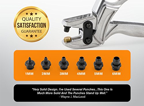 Woodruff Industries – 3-in-1: Leder-Locher, Ösen Einsetzer und Druckknopfzange – Heim-und Handwerker – Multi-große Löcher in Runde 1,2,3,4,5,6mm-Beste Qualität-Garantie von Woodruff Industries - 3