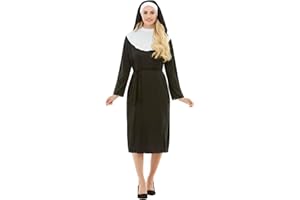 Funidelia Disfraz Clásico de Monja para Mujer con túnica y cofia, Traje con Hábito Negro para Adulto - Carnaval, Halloween y Fiestas Temáticas - Talla S