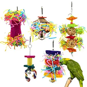 CooShou 5Pcs Bird Shredder Toys Small Parrot Chewing Toys Bird Foraging Hanging Toys for Small Birds Parakeets Parrotlets Lovebirds Cockatiels