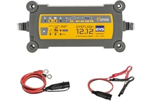 GYS, GYSFLASH 12.12, inteligentna ładowarka ołowiowa (VRLA, AGM, żel, ciecz, EFB), 12A, pojazdy 12 V (samochód, narzędzie, ciągnik), bezpieczne utrzymywanie ładowania, odsiarczanie, IP65