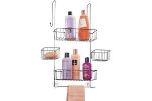 mDesign Półka pod prysznic łatwa do zawieszenia – Praktyczny koszyk łazienkowy wykonany z metalu – Uniwersalny organizer pod prysznic z przyssawkami – Grafitowy