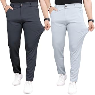 Keffto Men Slim Fit Lycra Blend Trousers | Stretchable,...
