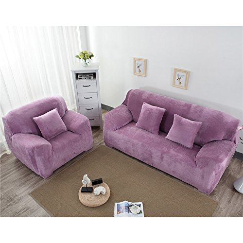 Stretch Sofahusse Sofabezug Sesselbezug Sofaüberwurf Armchair Cover für 1/2 Sitzer LianLe (2 Sitzer 145-185cm, LeichtLila) - 2