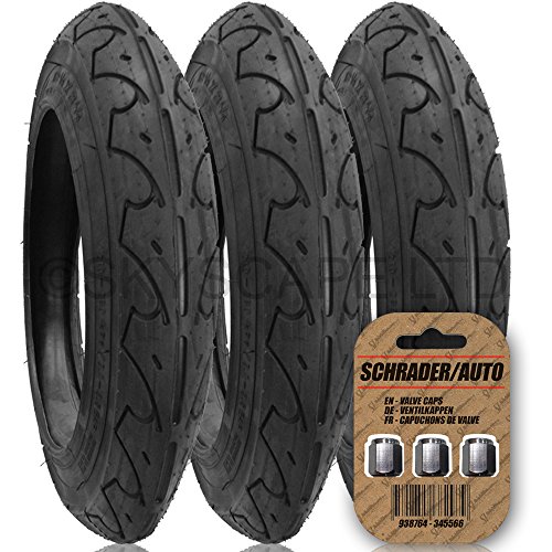 3 x JANE SLALOM PRO Suitable Stroller / Push Chair / Buggy Tyres to fit - 12 1/2" x 1.75 - 2 1/4 (Black) Super Grippy & Fast Rolling + FREE Shipping + FREE Upgraded Skyscape Metal Valve Caps (Worth £4.99)
