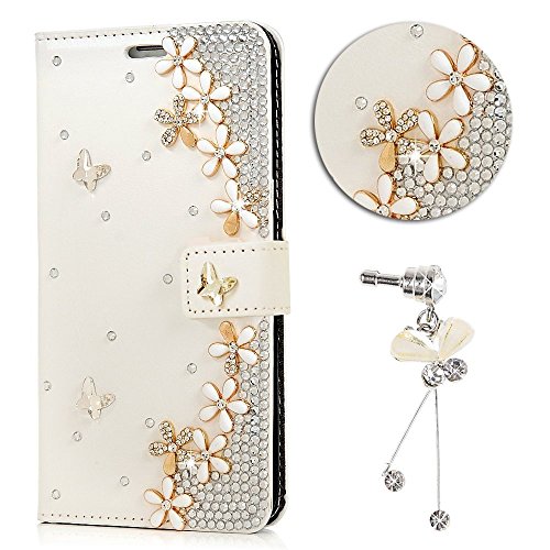 Galaxy S3 Neo Handytasche,Samsung S3 Hülle,Sunroyal Elegant Luxus Noble Weiß Rosa Shining Blumen Flower Bling Diamant Glitzer Rhinestone Muster Entwurf PU Leder Schutz Handyhülle Strass Klapp Flip Bookstyle Akku Wallet Case Folio PU-lederne Dünn Faux Kunstleder DIAMANT Bling Strass Protektiv Cover Tasche Glitter Kristall Crystal Matt Bunt Hart Haut PC Bumper mit Kartenfach Magnetverschlu und Ständer für Samsung Galaxy S3/S3 Neo mit Bling Diamant Anti Staub Schutz Stecker Stöpsel