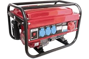 Prakat Générateur électrique à essence avec 1 fiche triphasée/3 fiches monophasées/1 réservoir 230/380 V 5 500 W 15 l