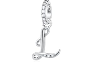 GLOWDAS Lettre Charms Initiale A à Z Collier pendentif, Perles de l'alphabet en argent sterling 925 et ampersand & Charm adaptées au bracelet de bricolage européen, Cadeaux pour fête des premières mères/Noël