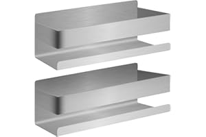 JOEJI'S Joejis Shower Caddy No Drill - Strong 3M Self Adhesive No Drill Wall Mounted Shelf - Stainless Steel - Tidy Shampoo Gel Storage Basket - Shower Organiser (2 Pack Silver)