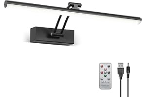 HOWMZON Picture Light,16" Battery Operated Picture Lights with Remote, Dimmable Black Painting Light with Timer, Full Metal Art Light for Display, Wall, Gallery,Portrait,Bedroom Computer