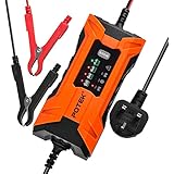 Potek Battery Charger &amp; Maintainer, 2A- 12V / 6V Portable Smart Intelligent for Automotive Motorcycle Lead-acid/Gel/AGM Batteries,5-Steps Charging With LED Display