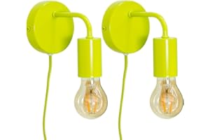 ValueLights | Plug in Colour Pop Lime Green Wall Lights | Wall Spotlights, Home Décor & Improvement Essential | Pair of 2 | LED Bulbs
