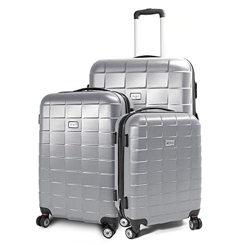 BERWIN® Kofferset 3-teilig Reisekoffer Koffer Trolley Hartschalenkoffer ABS Teleskopgriff Modell Squares (Silber)