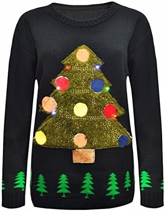 Stylon Unisex Men Women Ladies Xmas Novelty Vintage Christmas Light Up Jumper Sweater (X-Mas Tree Black, SM- (8/10))