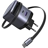 UGREEN Nexode Cargador USB-C GAN 45W 3 en 1 con Cable Retráctil, Carga Rápida Super Fast Charging 2.0 PD 3.0 QC 3.0, Compatib