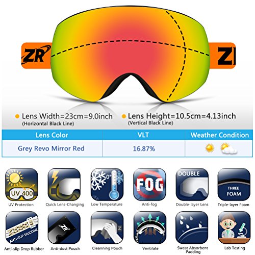 ZIONOR Lagopus X7 Gafas de esquí con Fast Lente Cambiante Protección UV400 Anti Niebla Lente Gran PC Esférica Antideslizante Correa Casco Compatible Adulto Snowboard Patinaje Gafas de Nieve