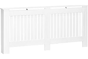 HOMCOM Slatted Radiator Cover Painted Cabinet MDF Lined Grill in White (172L x 19W x 81H cm)