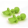 A Baby Cherry - Baby Feeding Spoons & Fork || Easy Grip Toddler First Training Utensil Silicone Spoon for Baby Feeding || Baby Spoons Feeding Anti-Choke Design || Baby Led Weaning Stage 1 (Green)