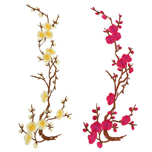 1Pcs Plum Blossom Blumen-Stickerei-Spitze Aufnäher Aufbügler Applikation Applique Bügelbilder Flicken Embroidered Iron on Patches (Gelb 3) - 3