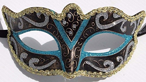 Türkis Blau Schwarz Bronze und Gold venezianische Maskerade Partei Karneval Maske - 2