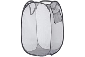 BANSHAN Laundry Basket, Pack Foldable Laundry Hamper Pop Up with Durable Handles, Portable Mesh Washing Laundry Bag with Handle Great for Home Kids Room College Dorm Travel（Black）